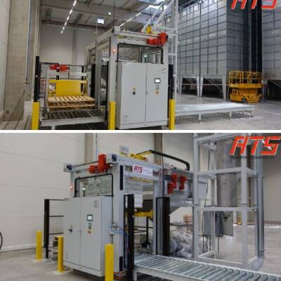 Sackentleerung mit Palettenauslaufband und Stapelvorrichtung