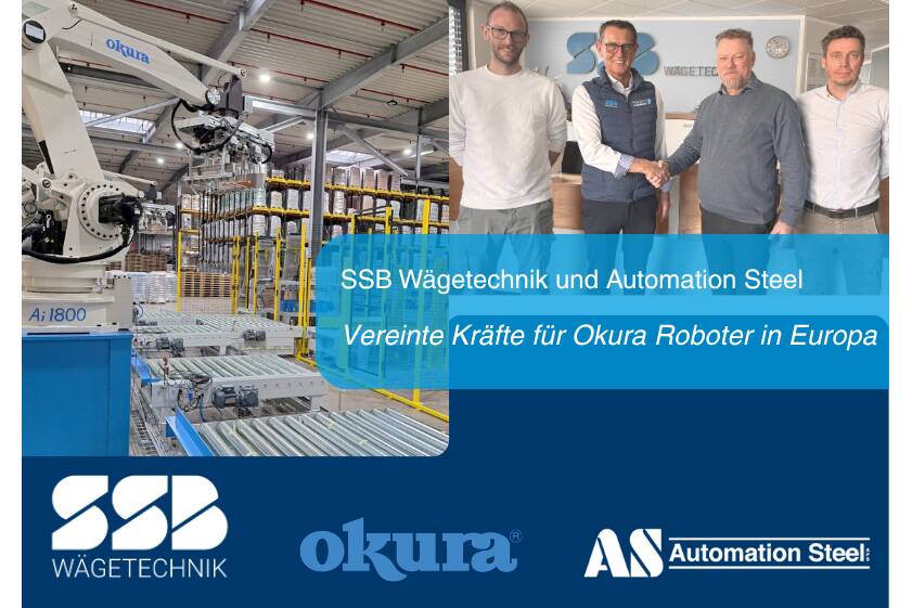 SSB Wägetechnik & Automation Steel, vereinte Kräfte für Okura Roboter SSB Wägetechnik und Automation Steel intensivieren ihre Zusammenarbeit im Bereich Palettierroboter und Automatisierungslösungen.