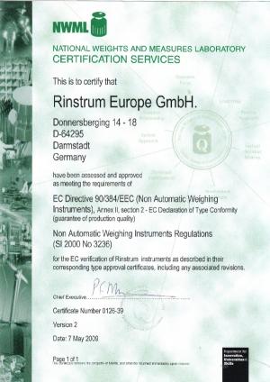 Rinstrum / Hersteller-Ersteichung (Konformitätsfeststellungsverfahren)